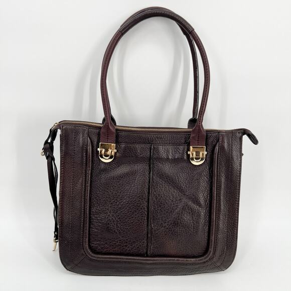 Nordstrom Halogen Satchel Shoulder Bag Womens Chocolate Brown Leather Large Zip - Picture 1 of 9